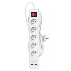EMOS PREDLŽOVACÍ PRÍVOD 3m + 5 ZÁSUVKA +2xUSB + VYPÍNAČ 3x1,5mm